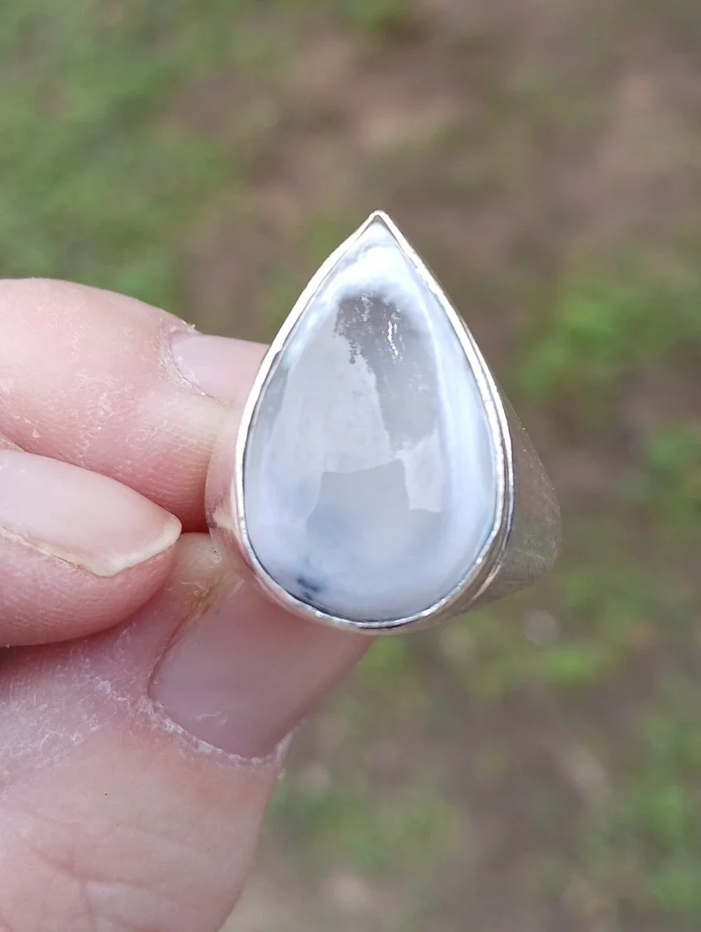 New Men's Dendritic Opal 925 Silver Ring.